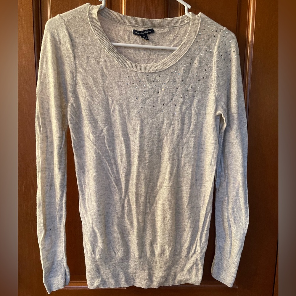Jeweled heather grey holiday sweater